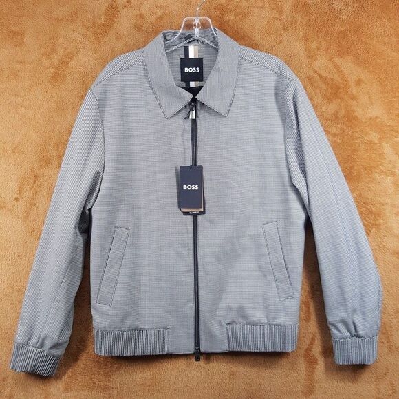 HUGO BOSS Bomber Jacket Mens Size 46 R Black Houndstooth Zip Up HANRY WING $595 - Picture 2 of 11